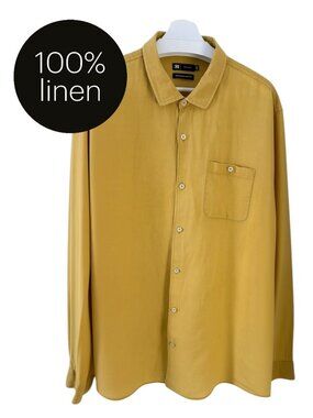 SIMONS LE 31 Mustard Yellow Linen Button-Up Shirt Casual Minimalist xxl